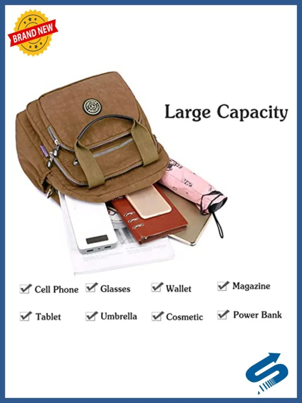 Women's Nylon Backpack Crossbody Shoulder Bag Travel Daypack